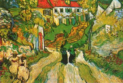 Vincent Van Gogh Village Street and Steps in Auvers with Figures France oil painting art